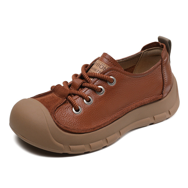 Women Retro Leather Soft Flat Casual Shoes Newgew Shoes