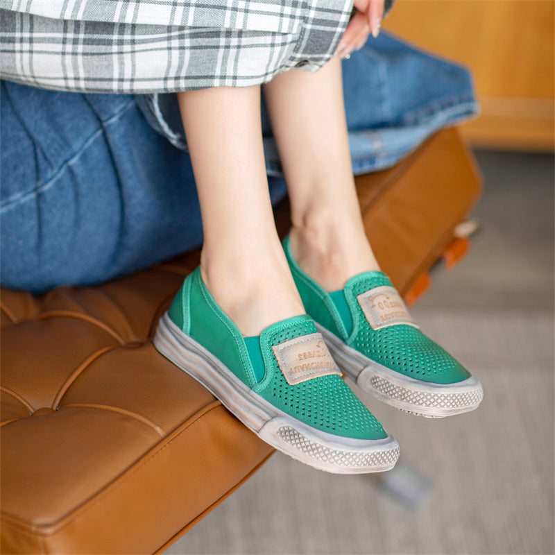 Women Minimalist Hollow Leather Flat Casual Shoes Newgew Shoes