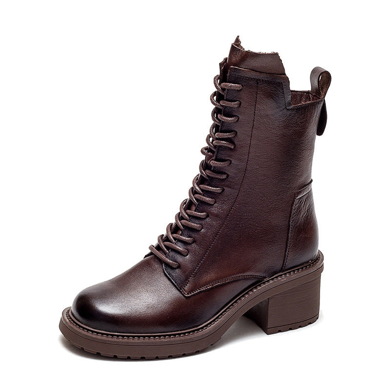 Women Retro Leather Zipper Wedge Boots Newgew Shoes