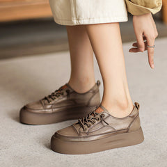 Women Retro Leather Flat Thick Soled Casual Shoes Newgew Shoes