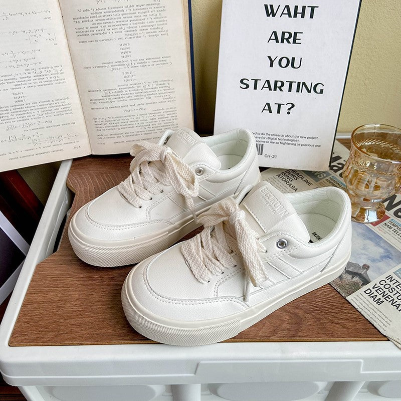 Women's Spring White Retro Surface Niche Canvas Shoes Newgew