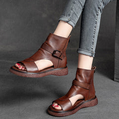 Peep Toe Flat Leather Shoes With Zippers Newgew Shoes