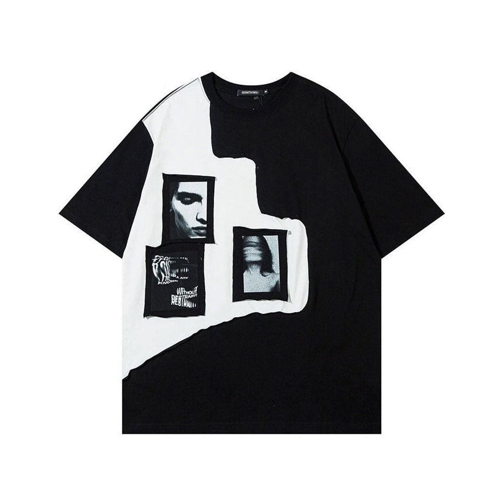 Photo Graphic Patchwork T-Shirt Newgew