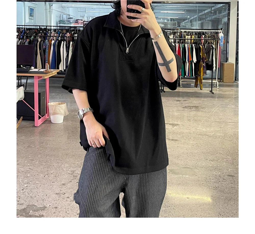 Pique Zip-Neck Polo Shirt Newgew