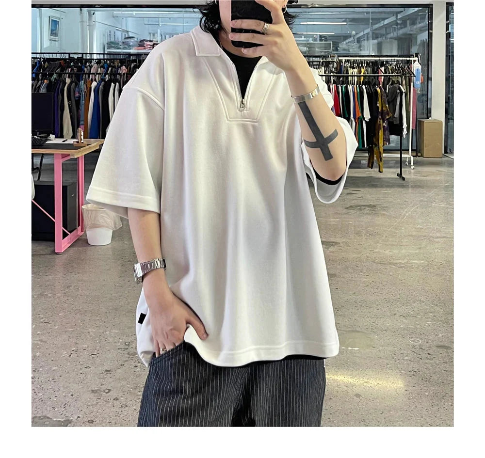 Pique Zip-Neck Polo Shirt Newgew