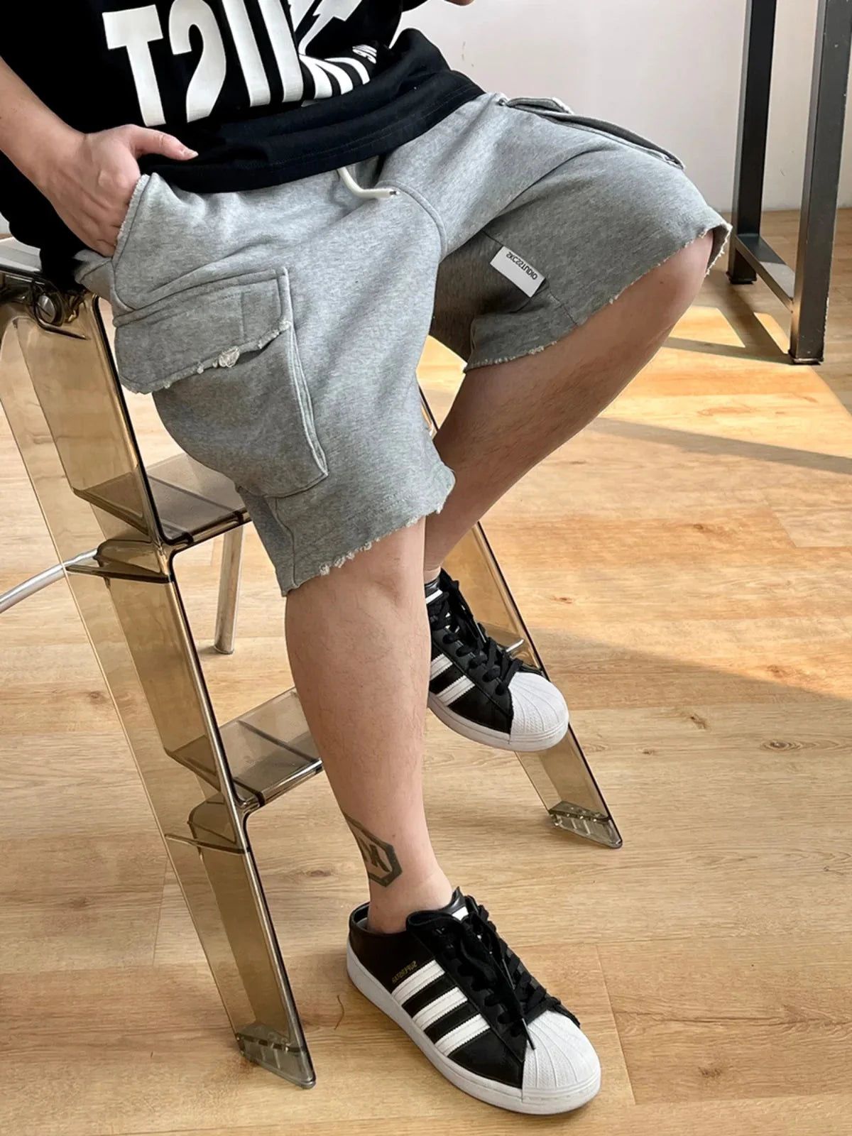 Raw Hem Cargo Jogger Shorts Newgew