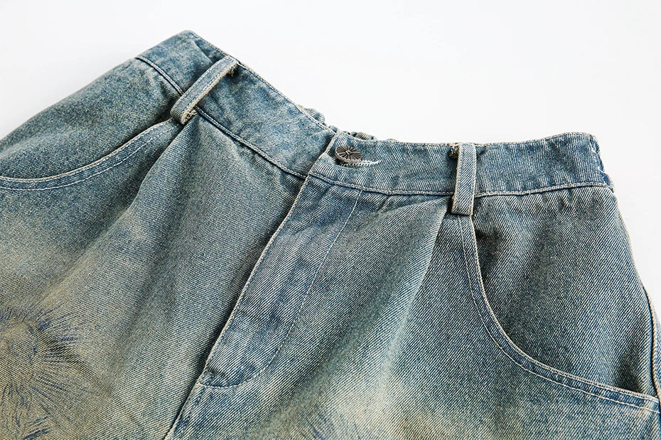 Religious Print Denim Shorts Newgew