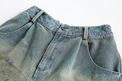 Religious Print Denim Shorts Newgew