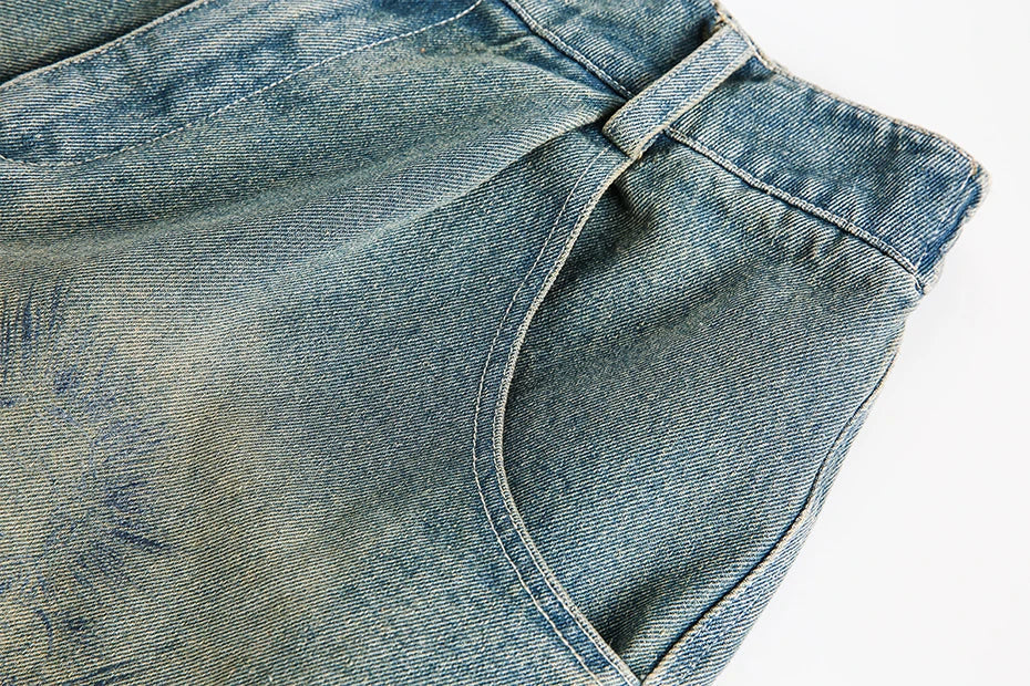 Religious Print Denim Shorts Newgew