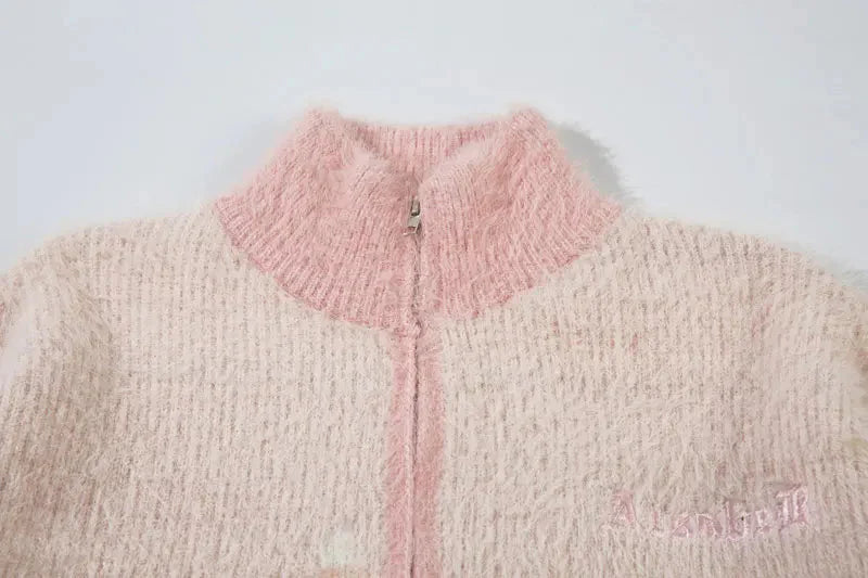 Retro Flame Mohair Style Zip Up Sweater Newgew