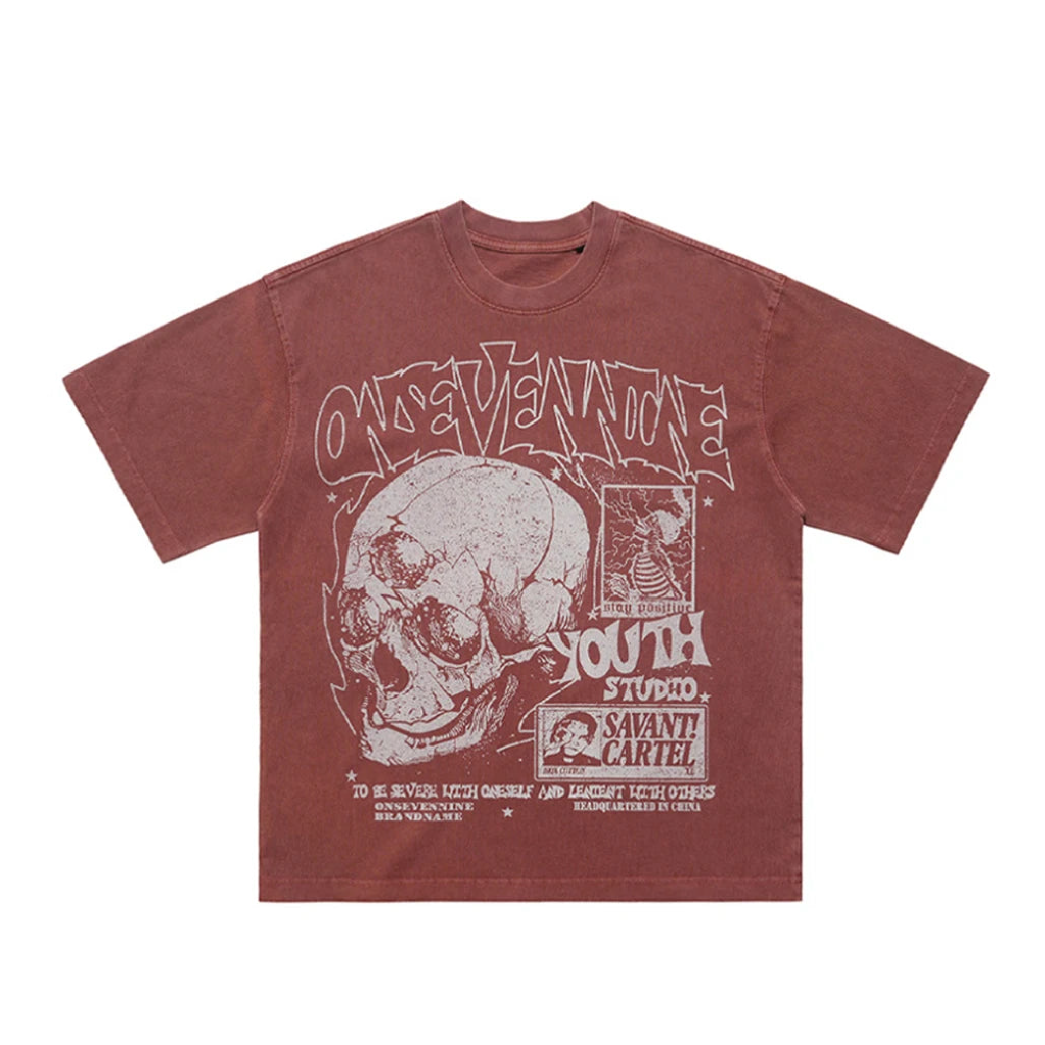 Retro Skulls Washed Graphic T-Shirt Newgew