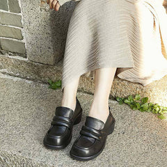 Retro Casual Versatile Chunky Heel Women's Leather Loafers Newgew Shoes