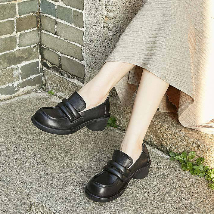 Retro Casual Versatile Chunky Heel Women's Leather Loafers Newgew Shoes