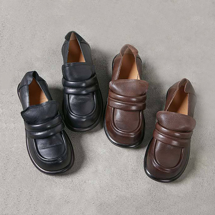 Retro Casual Versatile Chunky Heel Women's Leather Loafers Newgew Shoes