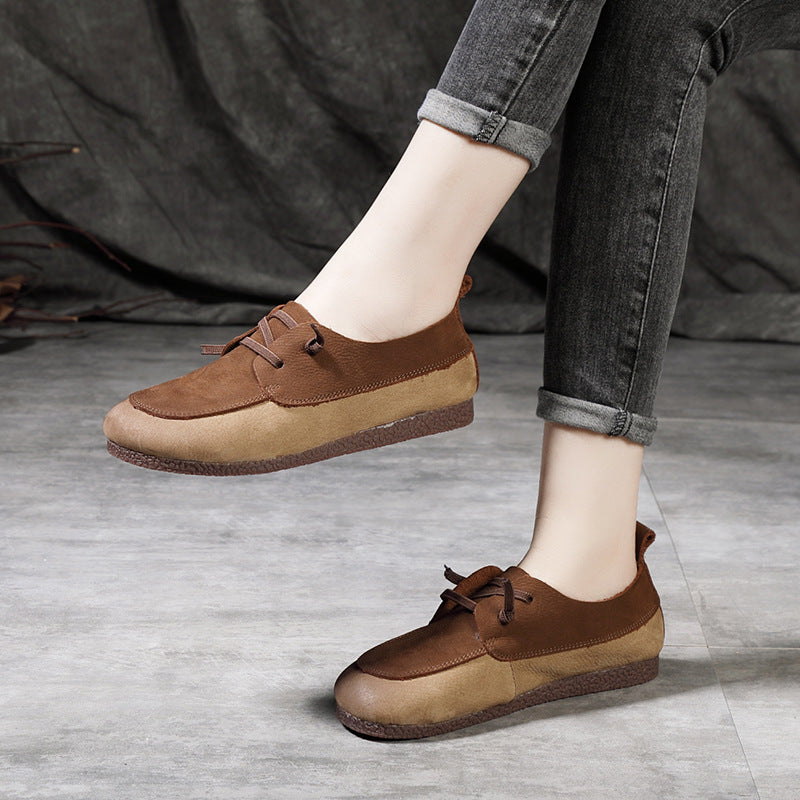 Retro Color-Block Stitching Leather Casual Flats Shoes 35-41 Newgew Shoes