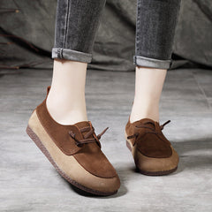 Retro Color-Block Stitching Leather Casual Flats Shoes 35-41 Newgew Shoes