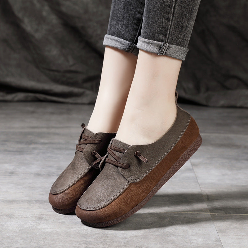 Retro Color-Block Stitching Leather Casual Flats Shoes 35-41 Newgew Shoes