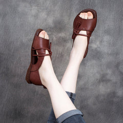 Retro Cowhide Peep Toe Sandals Newgew Shoes