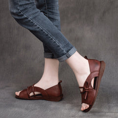 Retro Cowhide Peep Toe Sandals Newgew Shoes