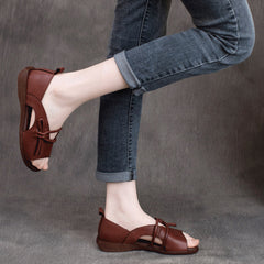 Retro Cowhide Peep Toe Sandals Newgew Shoes