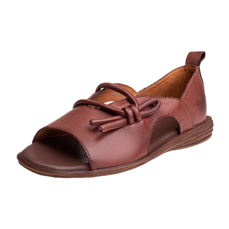 Retro Cowhide Peep Toe Sandals Newgew Shoes