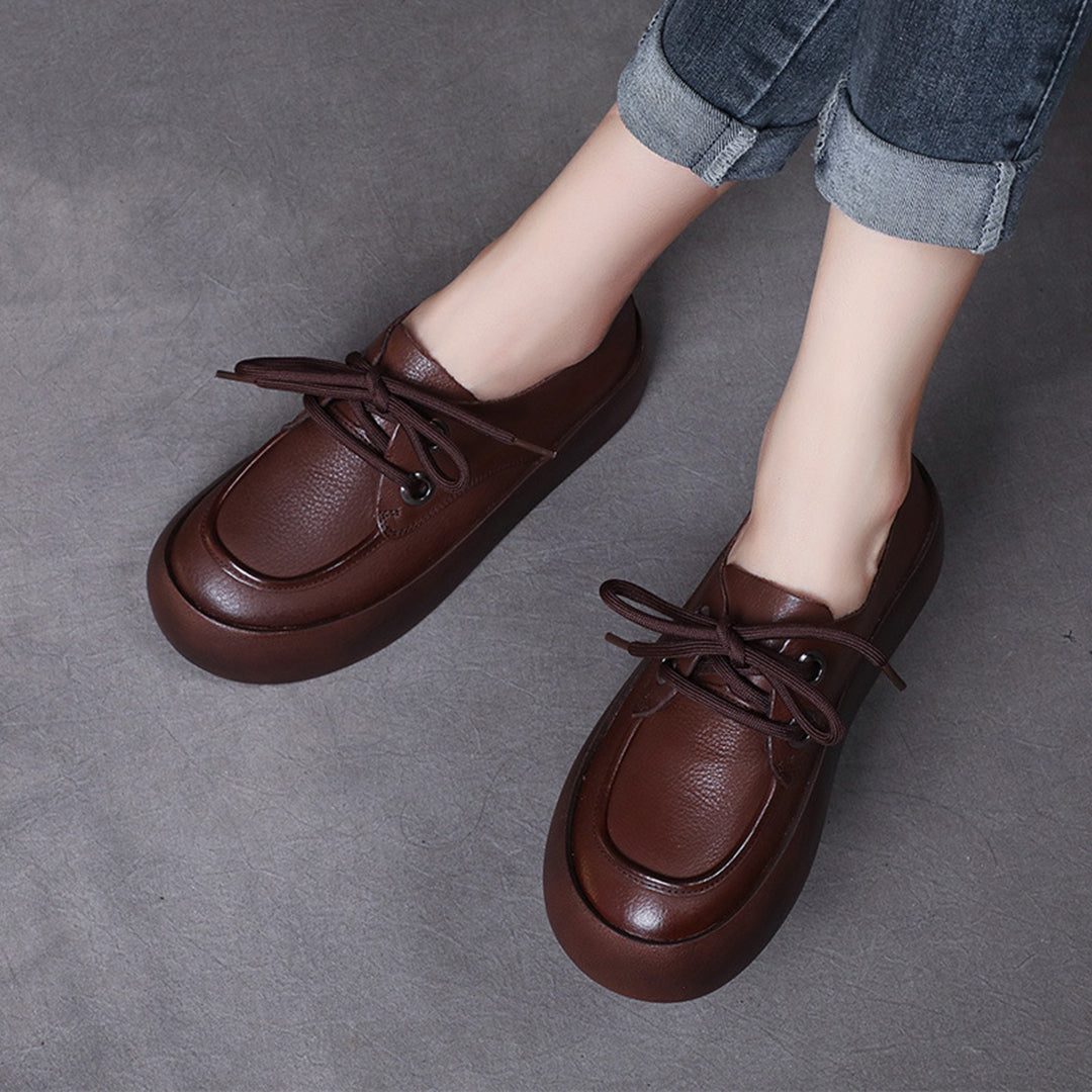 Retro Handmade Flatform Leather Shoes Newgew Shoes