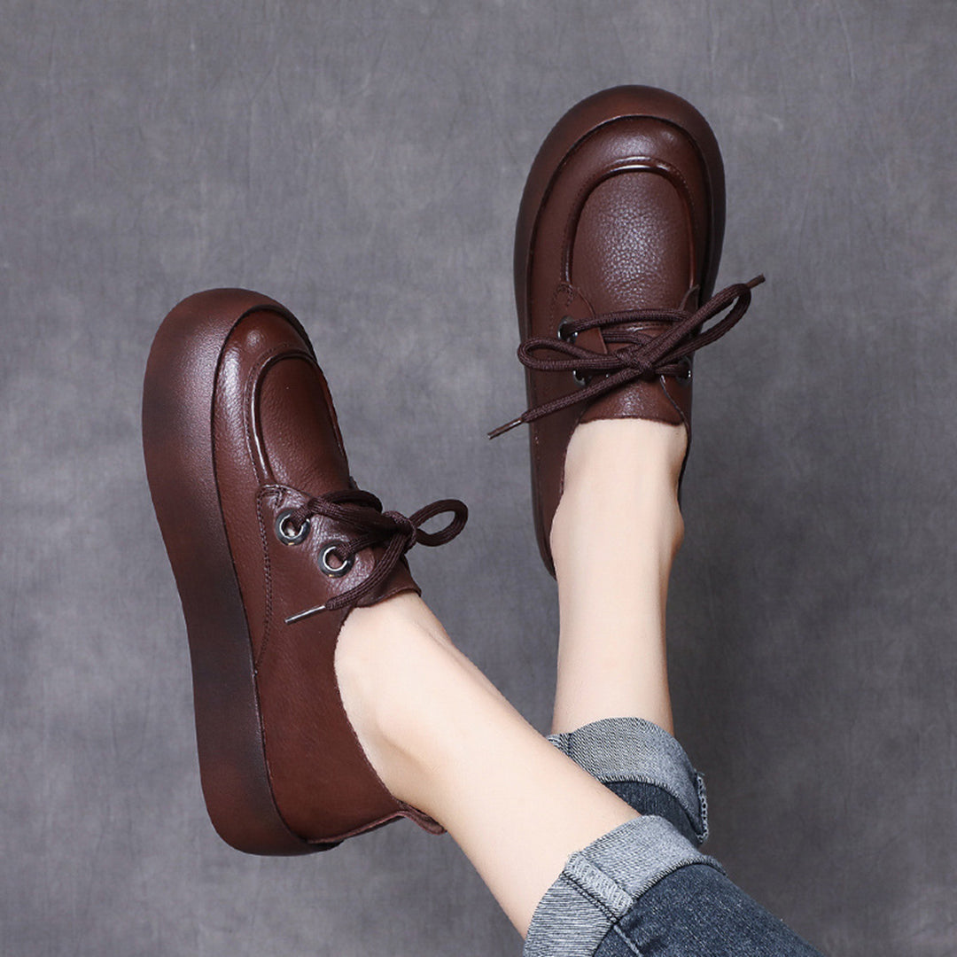 Retro Handmade Flatform Leather Shoes Newgew Shoes