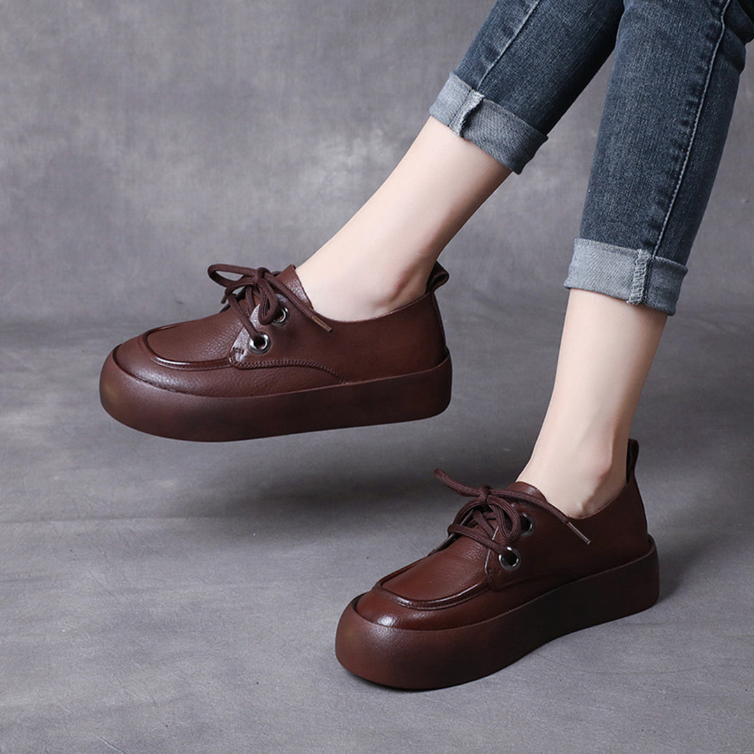 Retro Handmade Flatform Leather Shoes Newgew Shoes