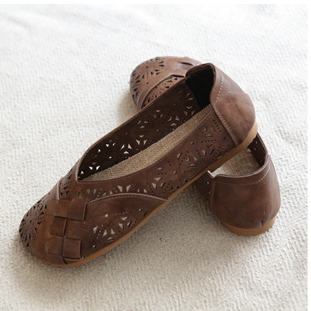 Retro Handmade Hollow Breathable Soft Slip-on Flats Newgew Shoes