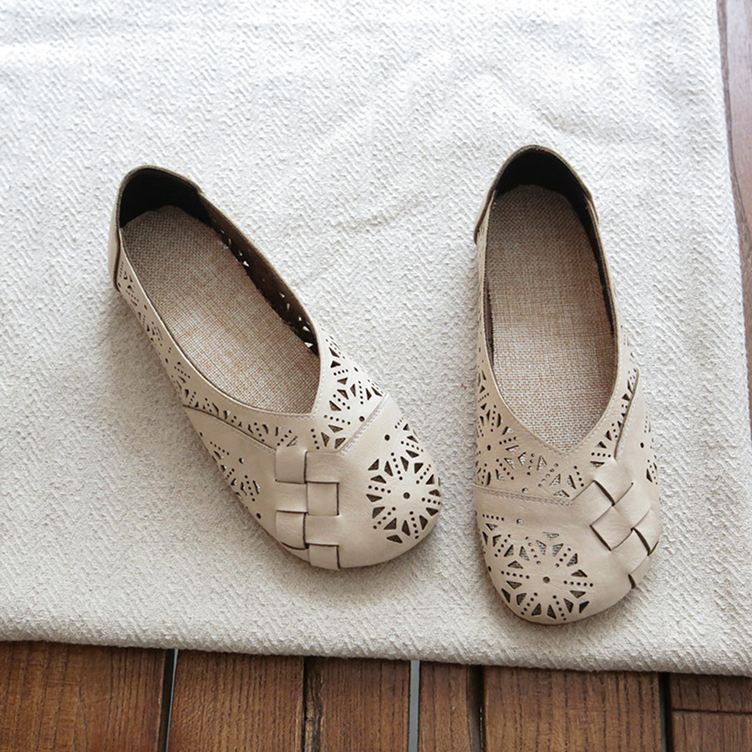 Retro Handmade Hollow Breathable Soft Slip-on Flats Newgew Shoes