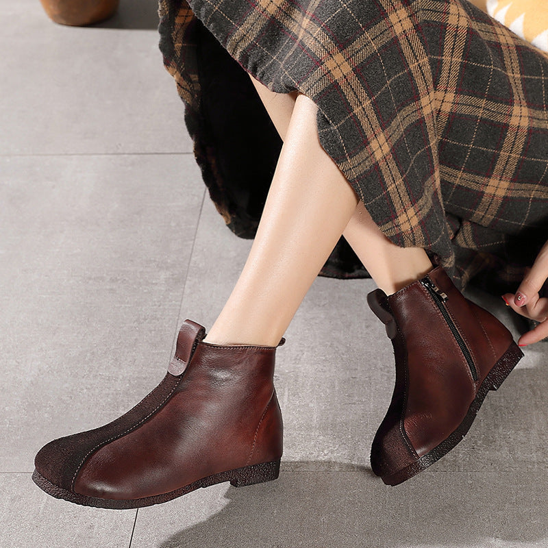 Retro Handmade Paneled Fleece Flat Short Boots Newgew Shoes