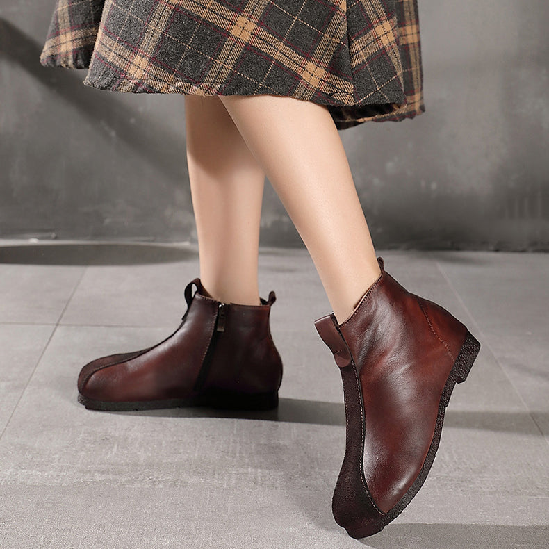 Retro Handmade Paneled Fleece Flat Short Boots Newgew Shoes