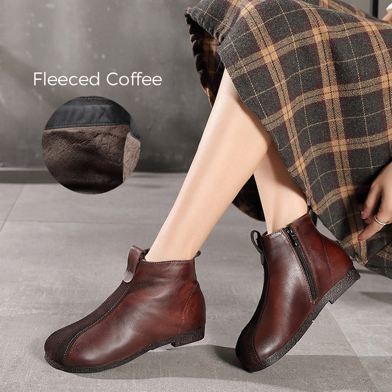 Retro Handmade Paneled Fleece Flat Short Boots Newgew Shoes