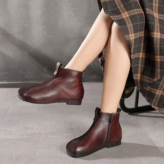 Retro Handmade Paneled Fleece Flat Short Boots Newgew Shoes