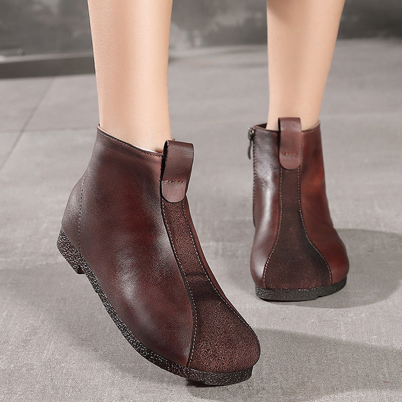 Retro Handmade Paneled Fleece Flat Short Boots Newgew Shoes