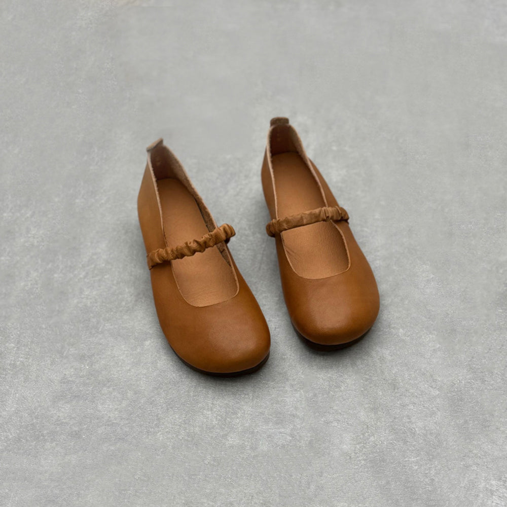 Retro Ruched Belt Leather Shoes Newgew Shoes