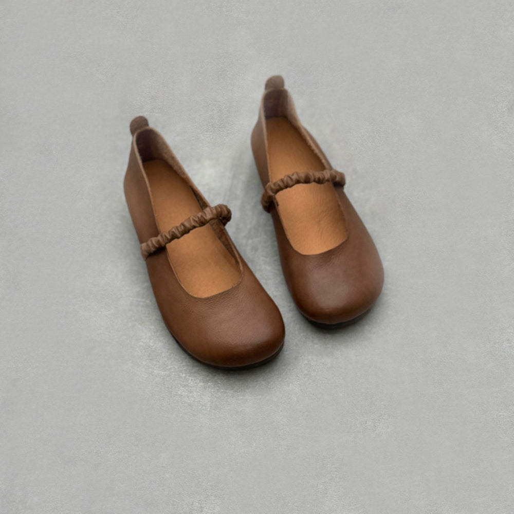 Retro Ruched Belt Leather Shoes Newgew Shoes