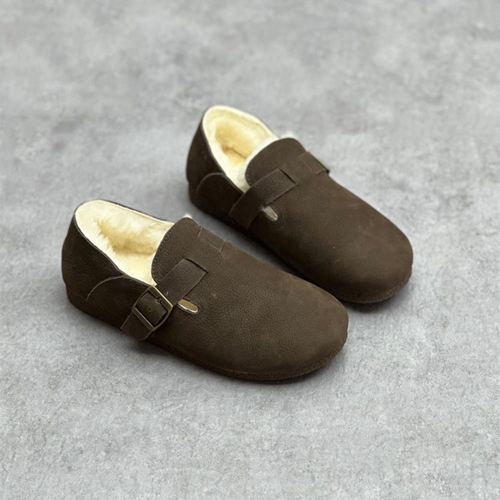 Retro Shearling Soft Leather Flat Shoes Newgew Shoes