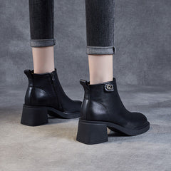 Retro Solid Leather Casual Wedge Boots With Rear Zipper Newgew Shoes