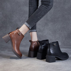 Retro Solid Leather Casual Wedge Boots With Rear Zipper Newgew Shoes