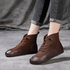 Retro Spliced Flat Leather Boots Newgew Shoes