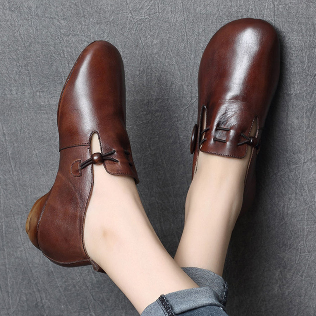 Retro Stretch Slip-On Leather Flats Newgew Shoes