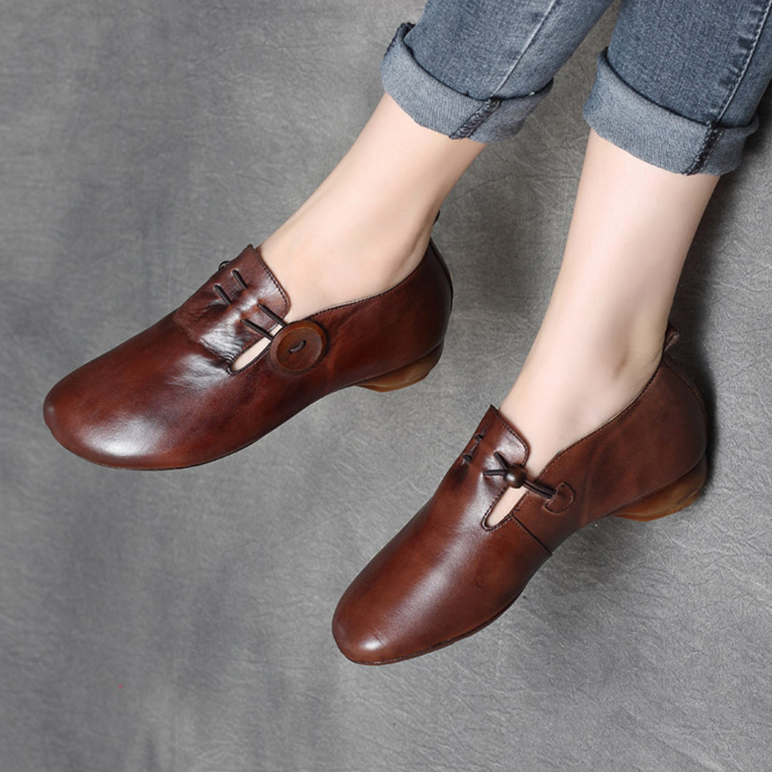 Retro Stretch Slip-On Leather Flats Newgew Shoes