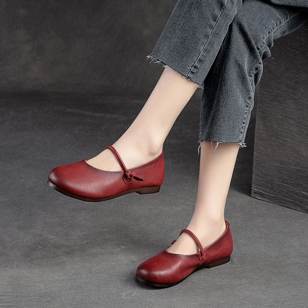 Retro Style Mary Jane Flat Shoes With Knob Knot Accents Newgew Shoes