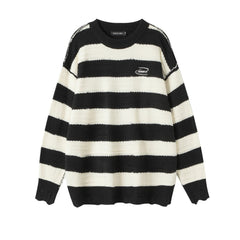 Reverse Knit Distressed Stripe Knitted Sweater Newgew