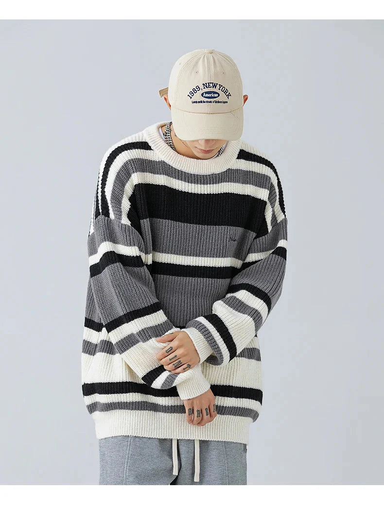 Rib Knit 90's Stripe Sweater Newgew