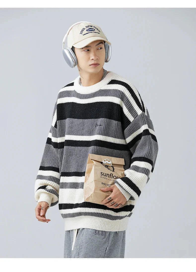 Rib Knit 90's Stripe Sweater Newgew