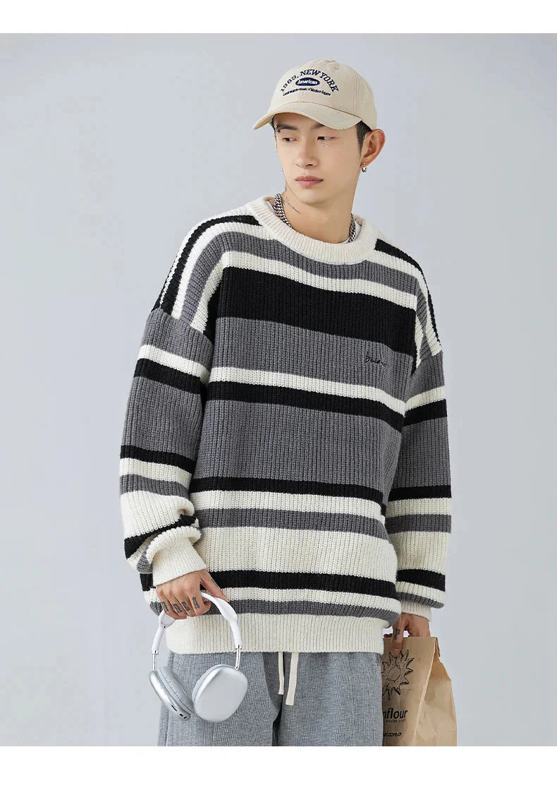 Rib Knit 90's Stripe Sweater Newgew