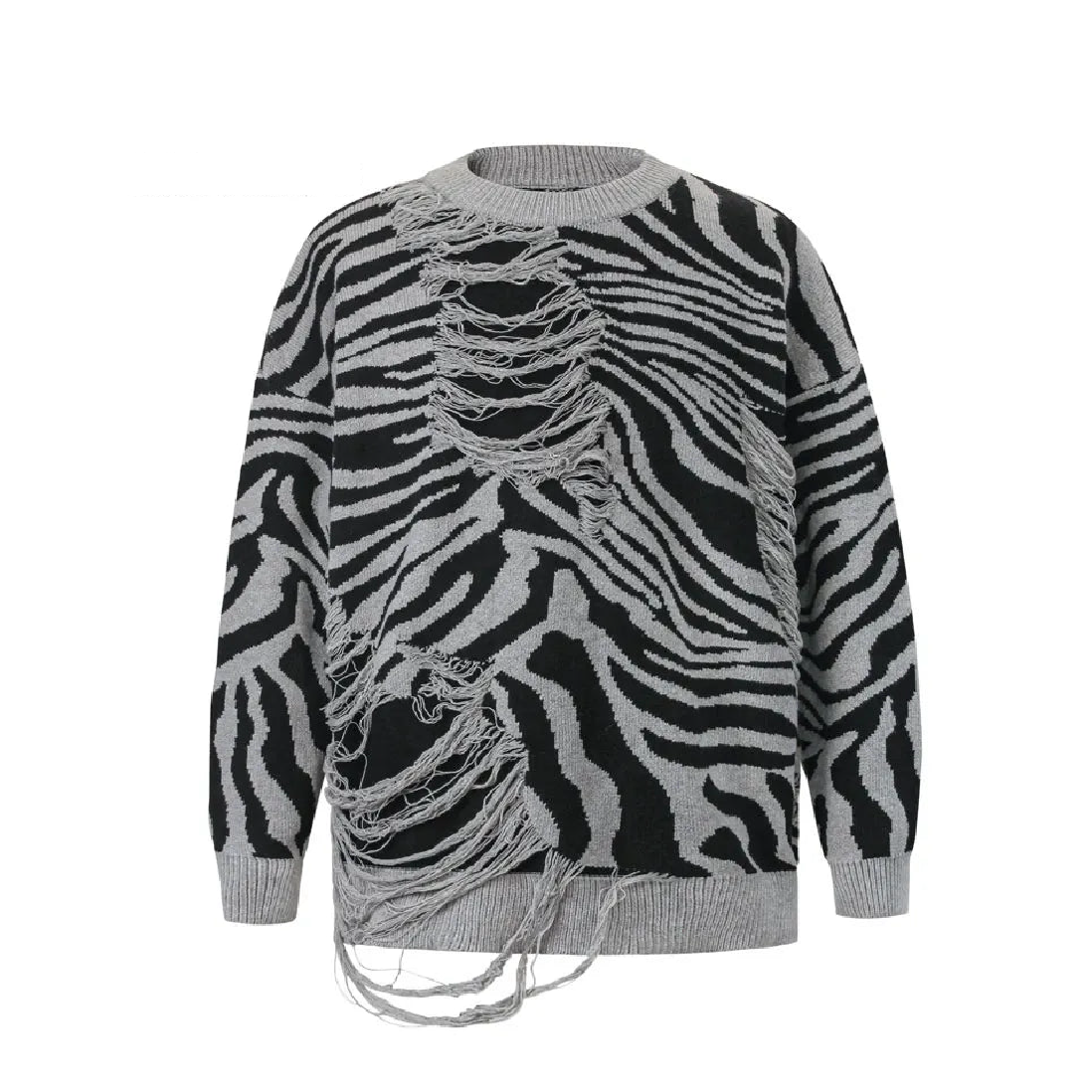 Ripped Wavy Graphic Sweater Newgew