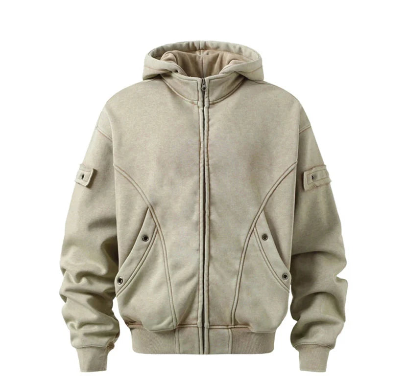 Riveted Acid Wash Zip-up Hoodie Newgew